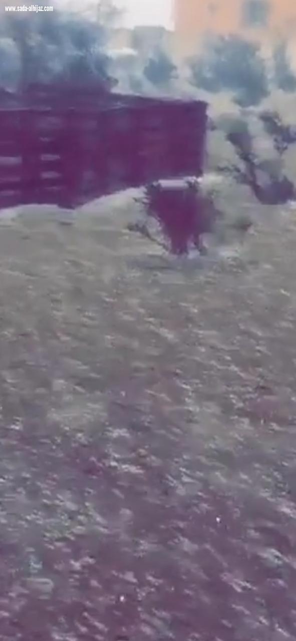 أمطار على مركز قيا بجنوب الطائف مصحوبة بالبرد