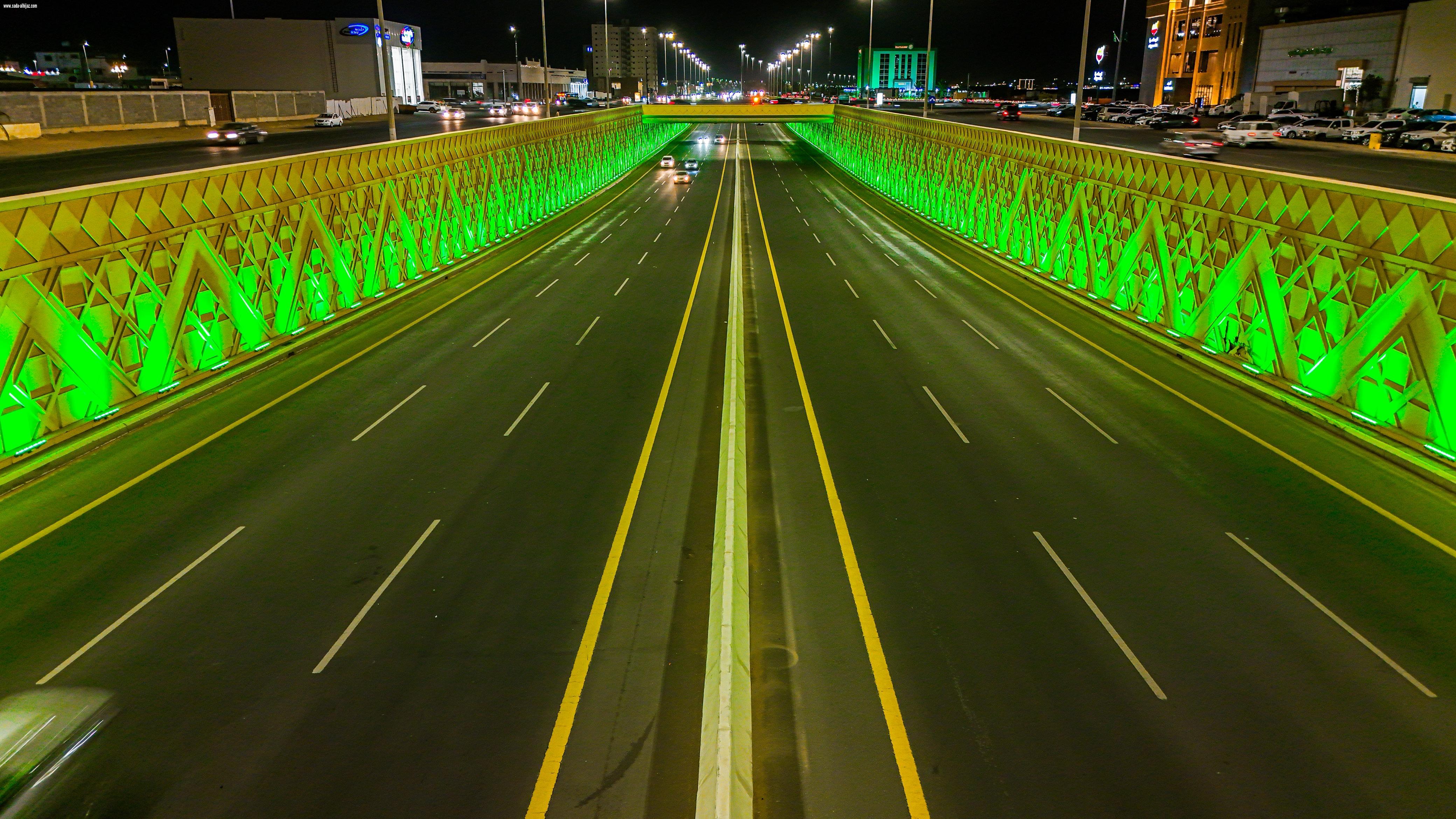 تبوك ومحافظاتها تتوشح اللون الأخضر بالإنارة الخضراء و7000 آلاف علم احتفاء بيوم العلم السعودي