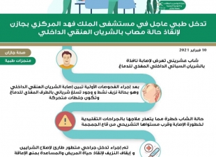 تدخل طبي عاجل في مستشفى الملك فهد المركزي بجازان لإنقاذ حياة مصاب في الشريان العنقي الداخلي